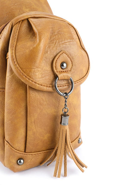 Brown Vintage Large Capacity Tassel Sling Bag