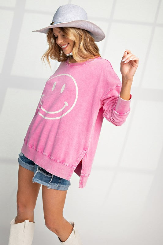 Emily MINERAL WASHED TERRY LOOSE FIT Smile PULLOVER