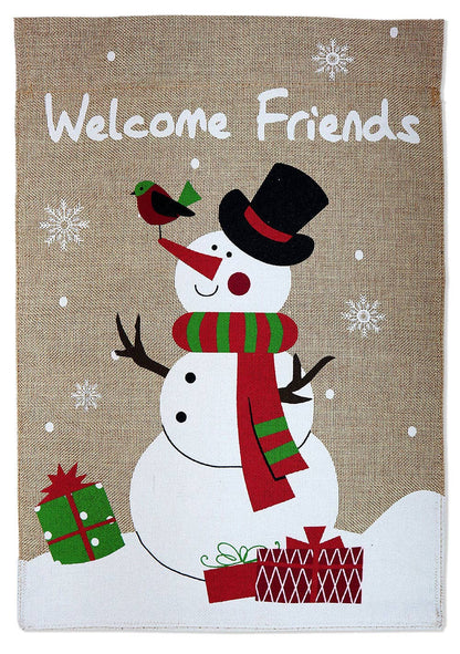 Two Group Flag Co - Flag Welcome Friends Snowman Burlap Winter Wonderland