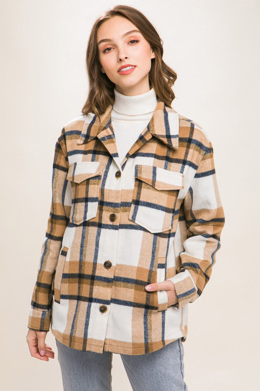 Wool Blend Plaid Button Up Shacket !