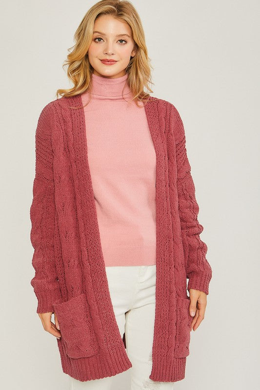 Chenille Cable Knit Oversized Open Front Cardigan!