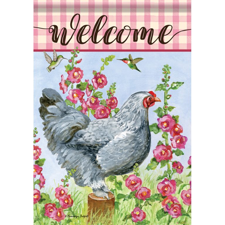 "Chicken & Hollyhocks" Dura Soft™ Flag