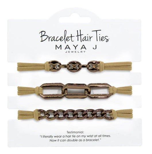 Chocolate Link Bracelet Hair Tie with Beige Elastic HT41CB
