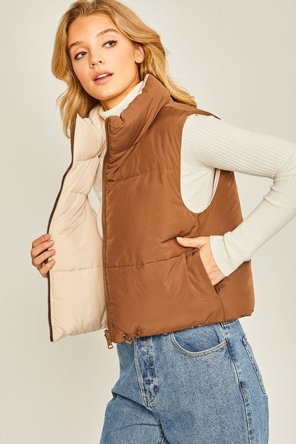 High Neck Padded Puffer Vest with Storage Pouch