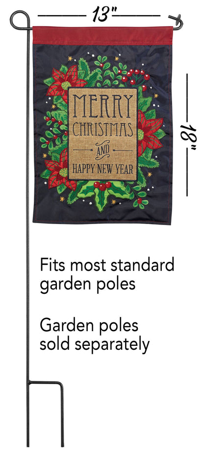 Magnolia - Merry Christmas/Happy New Year Poinsettia Burlap Garden Flag