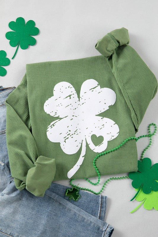 Lucky Distressed Clover St Patrick's Corded Sweatshirt (Copy)