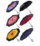 Reverse Manual Inside-Out Open-Fold Double Canopy Umbrella