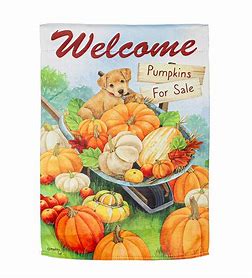 Puppy Pumpkin Wheelbarrow Garden suede Flag