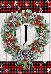 Gingham Wreath Monogram Garden Flag