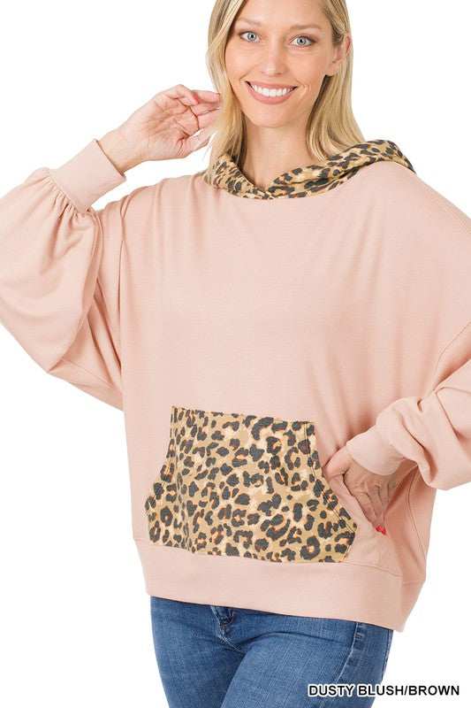 SOFT FRENCH TERRY REVERSE LEOPARD HOODIE