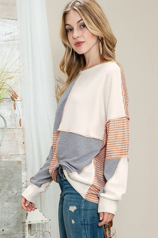 Exposed Seam Colorblock Oversized Knit Top