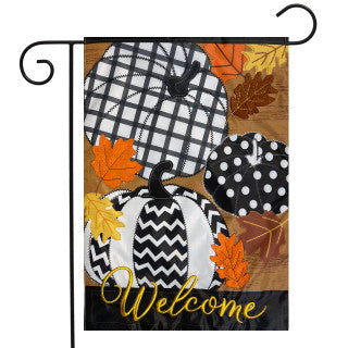 Fall Patterned Pumpkins Burlap Garden Flag