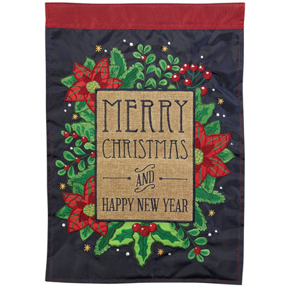 Magnolia - Merry Christmas/Happy New Year Poinsettia Burlap Garden Flag