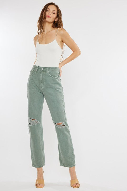 ULTRA HIGH RISE 90'S OLIVE STRAIGHT JEANS