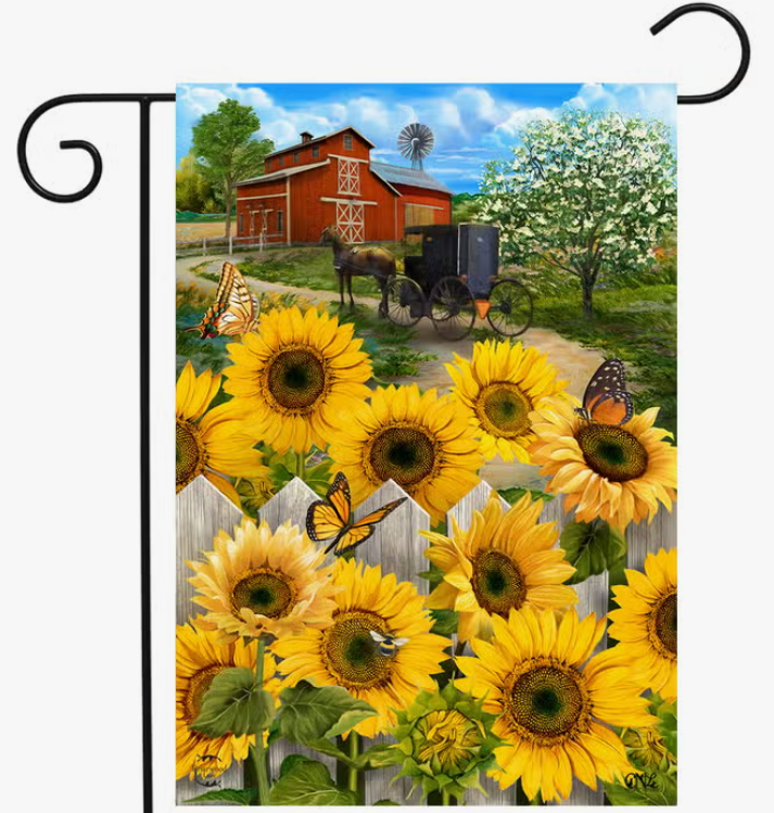 Country Sunflowers Amish Buggy Garden Flag