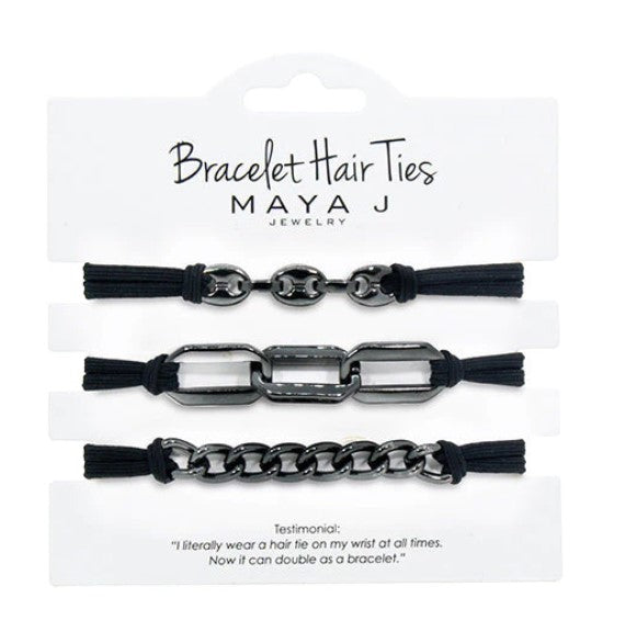 Gunmetal Bracelet Hair Tie with Black Elastic- -HT39BB