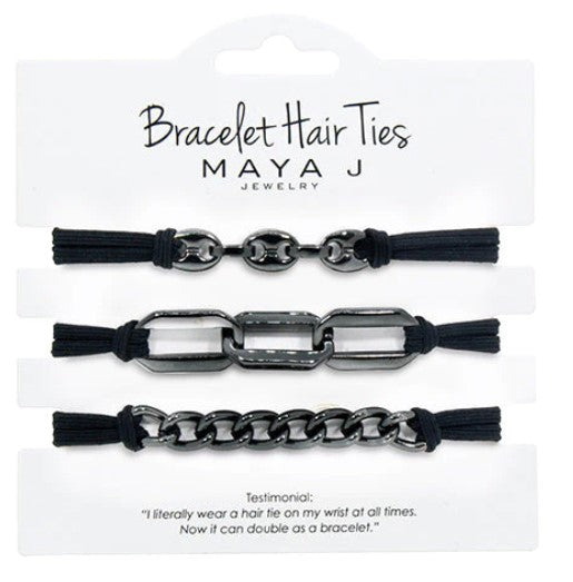 Bracelet Hair Ties - Black Elastic Cord Gunmetal