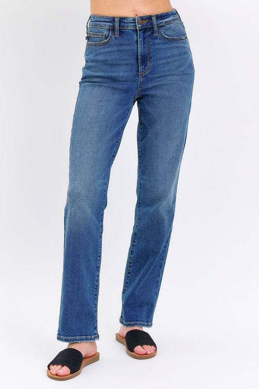 High Waist Straight Fit Judy Blue Jeans Dark Wash