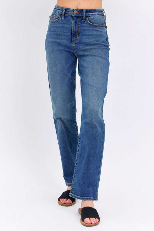 High Waist Straight Fit Judy Blue Jeans Dark Wash