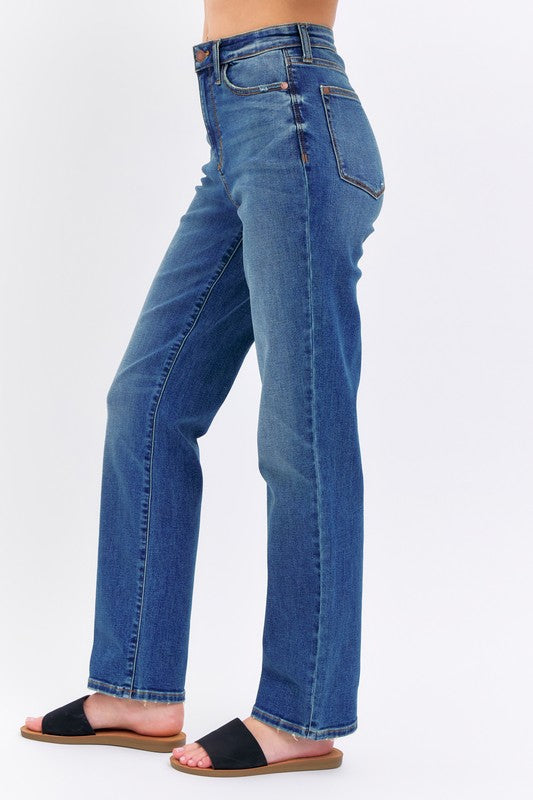 High Waist Straight Fit Judy Blue Jeans Dark Wash