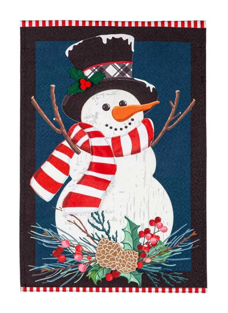 Holly Snowman Linen Flag