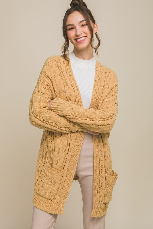 Chenille Cable Knit Oversized Open Front Cardigan!