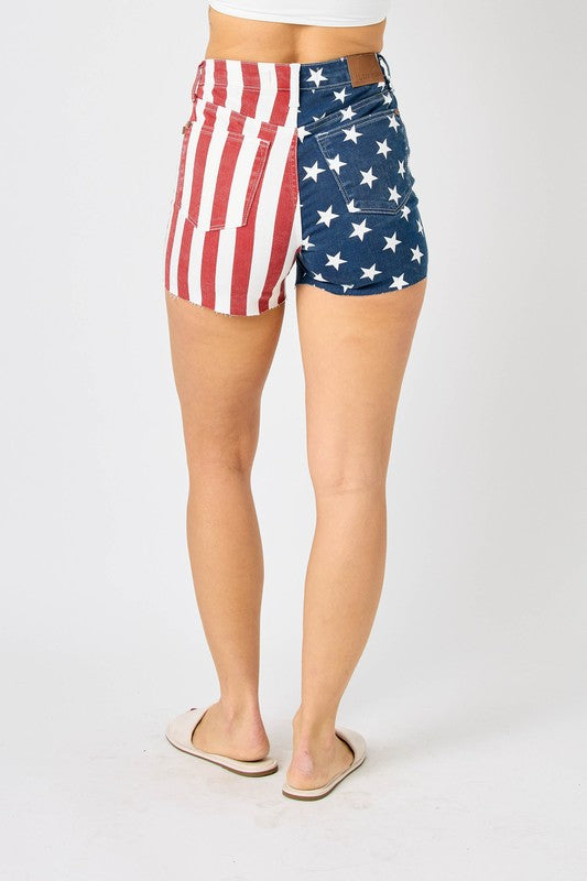 HW Americana Flag Fray Hem Shorts