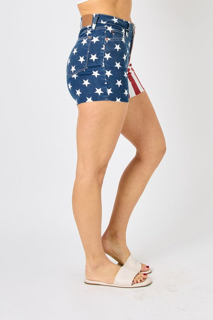 HW Americana Flag Fray Hem Shorts