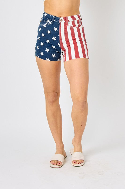 HW Americana Flag Fray Hem Shorts