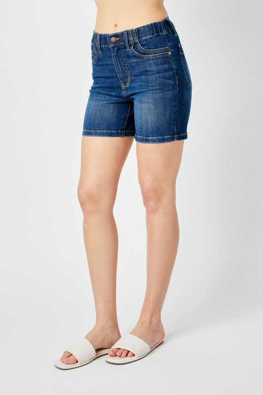 Judy Blue HW Elastic Waist MId Length Shorts