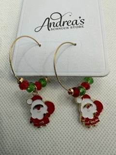 Santa Wire Hoop Beaded Earrings