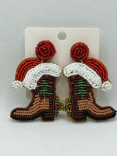 Beaded Western Boots Christmas Earrings