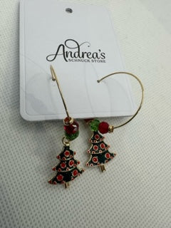 Christmas Tree Hoop Beaded Earrings