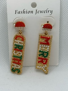 Beaded Merry Christmas Earrings