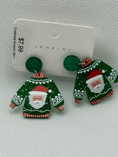 Christmas Sweater Santa Sparkly Earrings