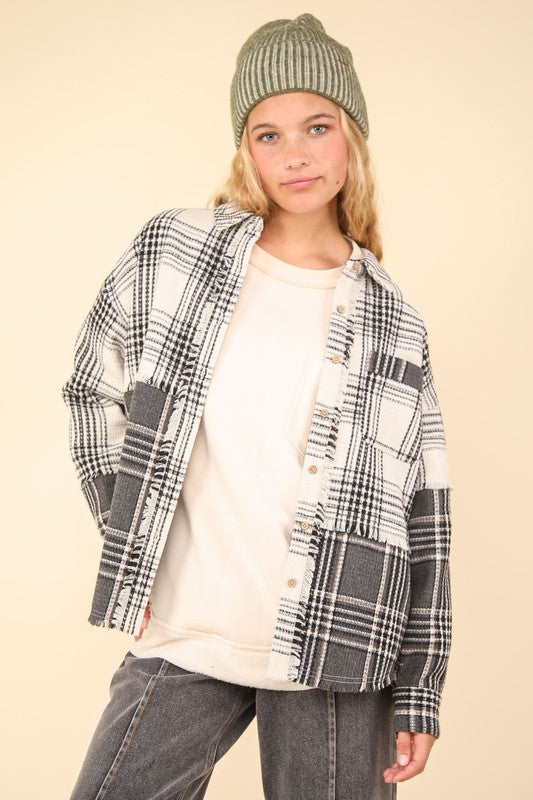 Mixed Plaid Oversized Shacket Jacket