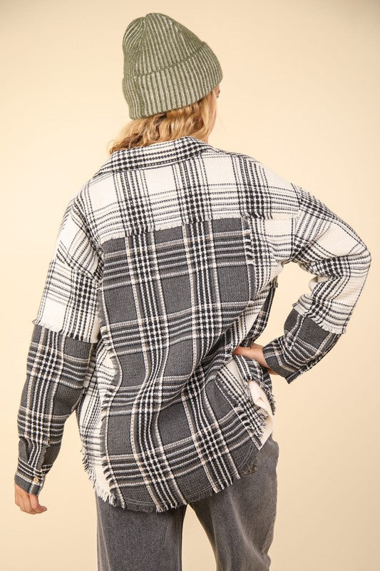 Mixed Plaid Oversized Shacket Jacket