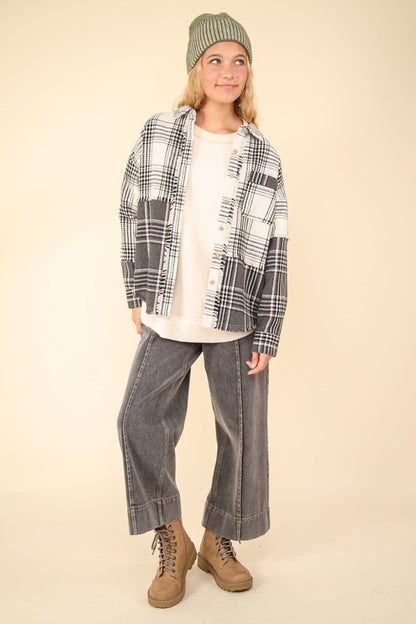 Mixed Plaid Oversized Shacket Jacket