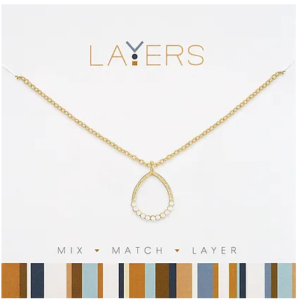 LAY-149G Gold Open Teardrop Pearl Layers Necklace