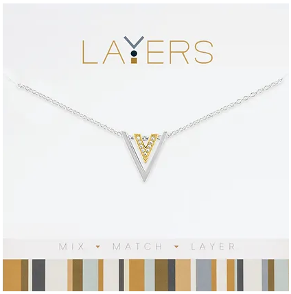 Lay-563S Silver Two-Tone Triangle Layers Necklace