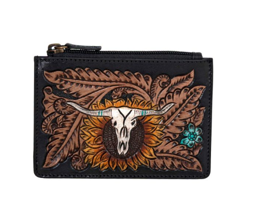 Longhorn Flower Mini Hand-tooled Card Holder