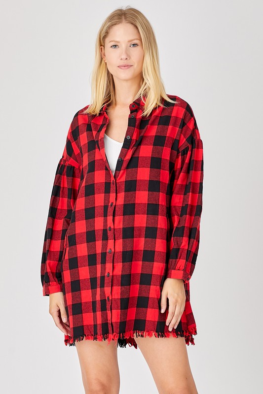 Just Checkin Long Red and Black  Flannel