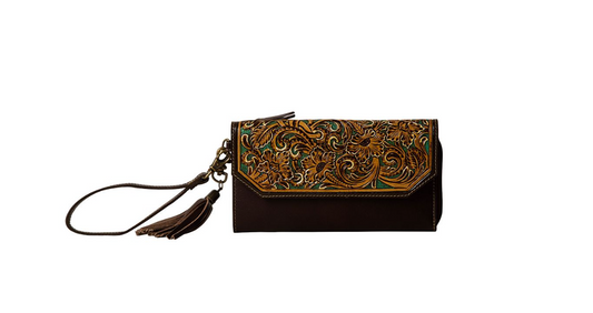 Magnolia Morn Hand-Tooled Clutch Wristlet Wallet