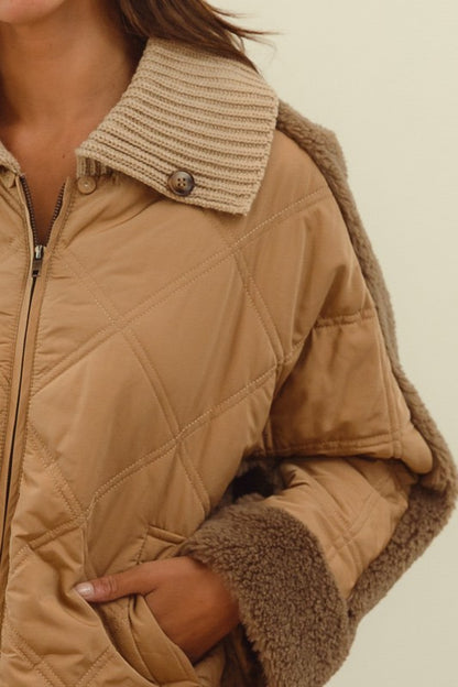 QUILTED JACKET SHERPA COMBO COLLARED JACKET