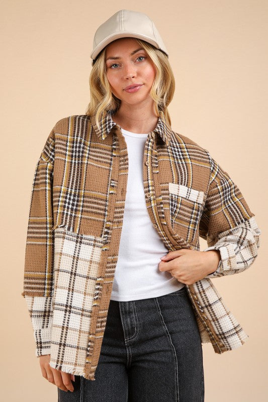 Mixed Plaid Oversized Shacket Jacket