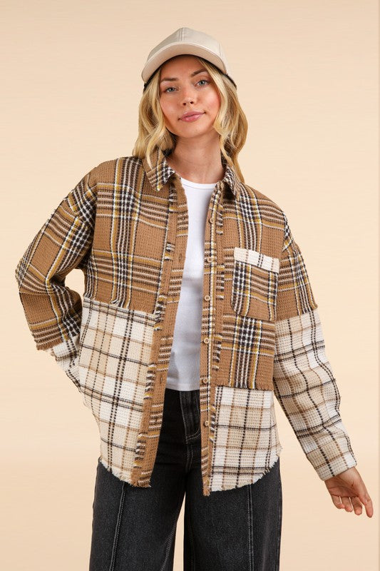 Mixed Plaid Oversized Shacket Jacket