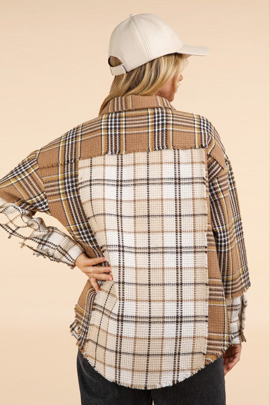 Mixed Plaid Oversized Shacket Jacket