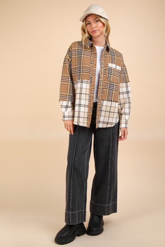 Mixed Plaid Oversized Shacket Jacket