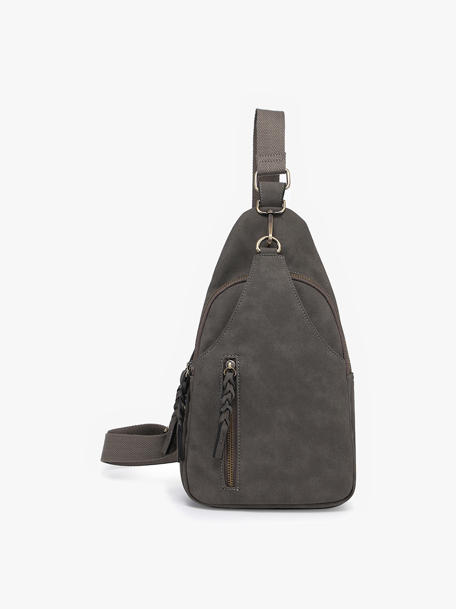 Nikki Dual Compartment Sling Pack Bag Slate Suede