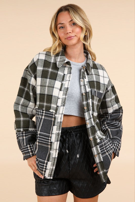 Mixed Plaid Oversized Shacket Jacket